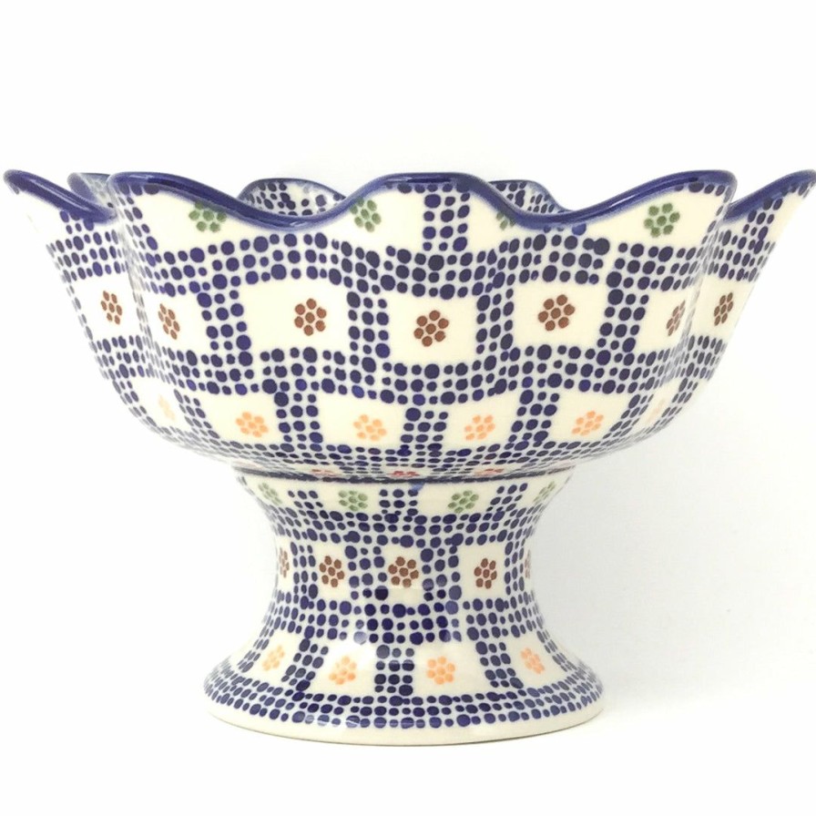 Bowls * | Janelle Imports Pedestal Berry Bowl In Modern Checkers