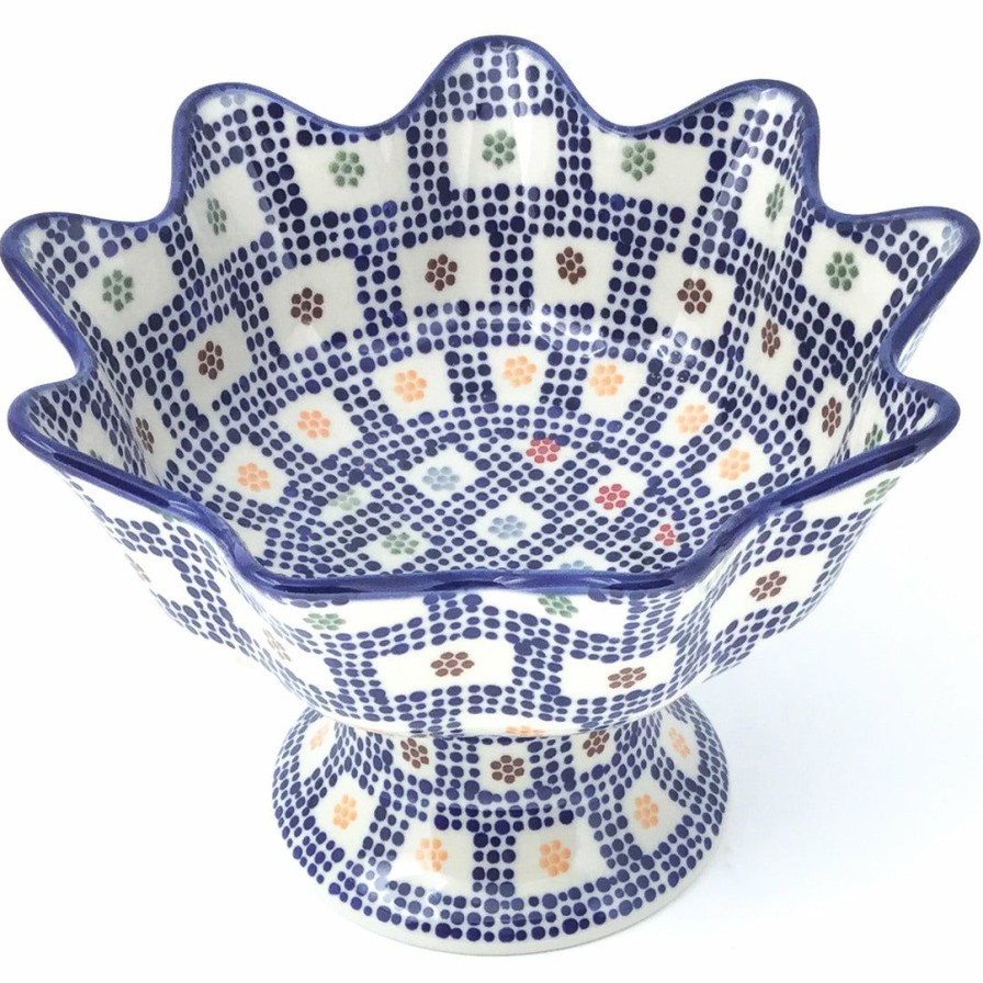 Bowls * | Janelle Imports Pedestal Berry Bowl In Modern Checkers