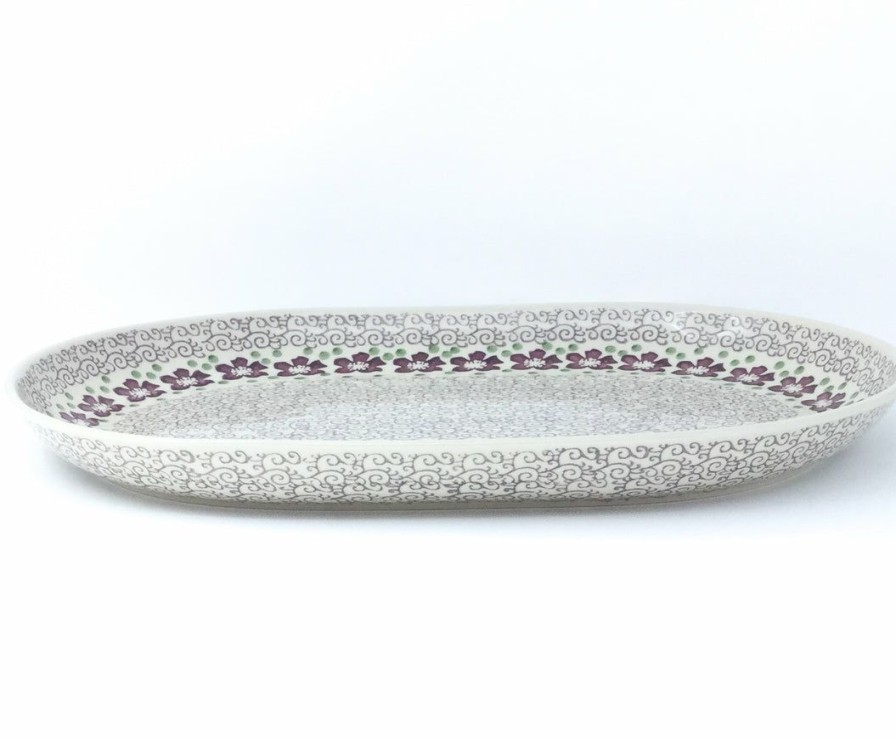 Platters, Servers, And Trays * | Janelle Imports Ex Lg Oval Platter In Purple & Gray Flowers