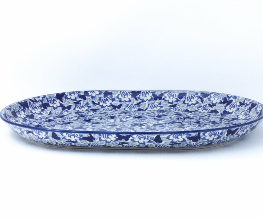 Platters, Servers, And Trays * | Janelle Imports Ex Lg Oval Platter In Blue Butterfly