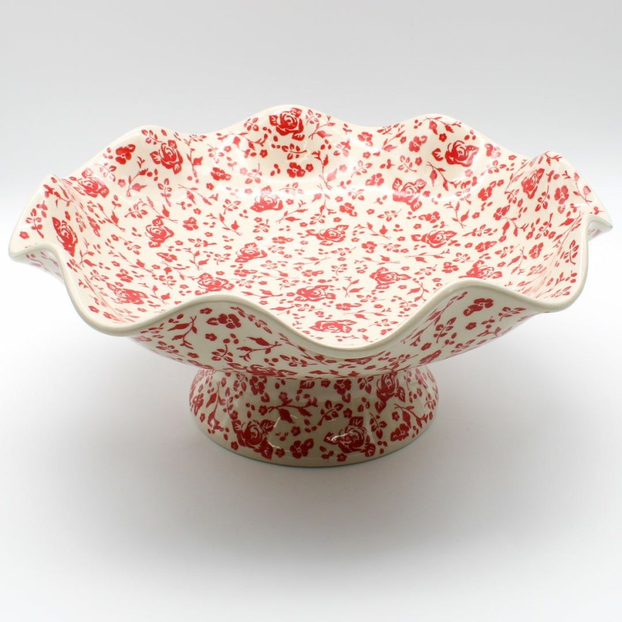 Bowls * | Janelle Imports Fluted Pedestal Bowl In Antique Red