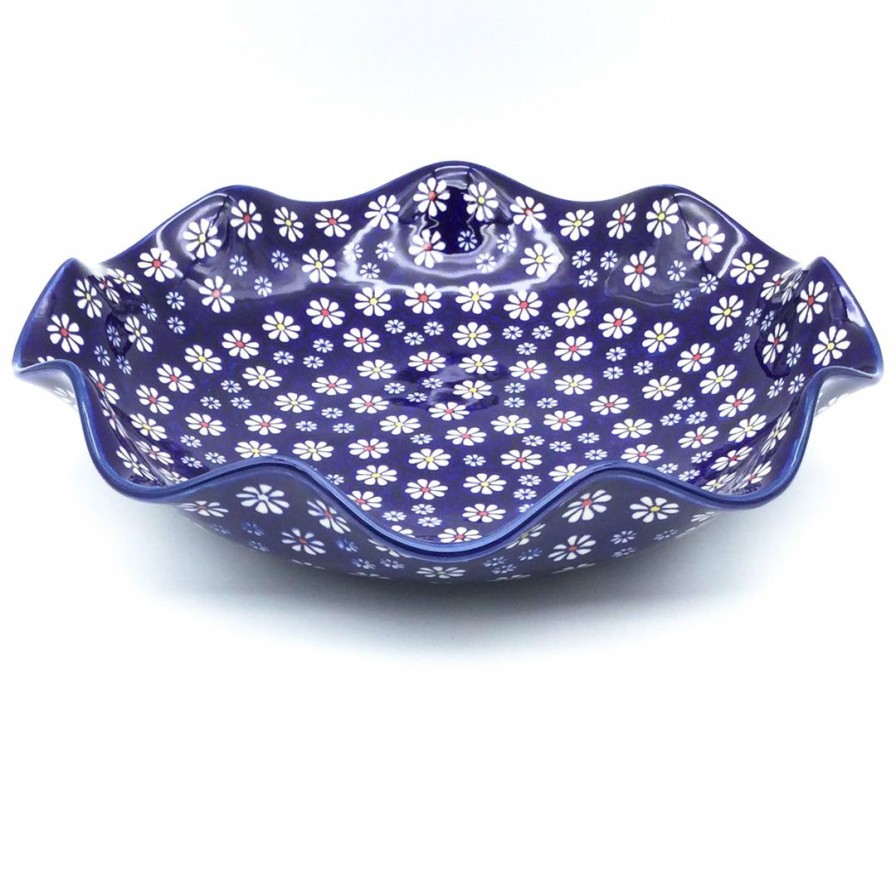 Bowls * | Janelle Imports Fluted Pasta Bowl In Flowers On Blue