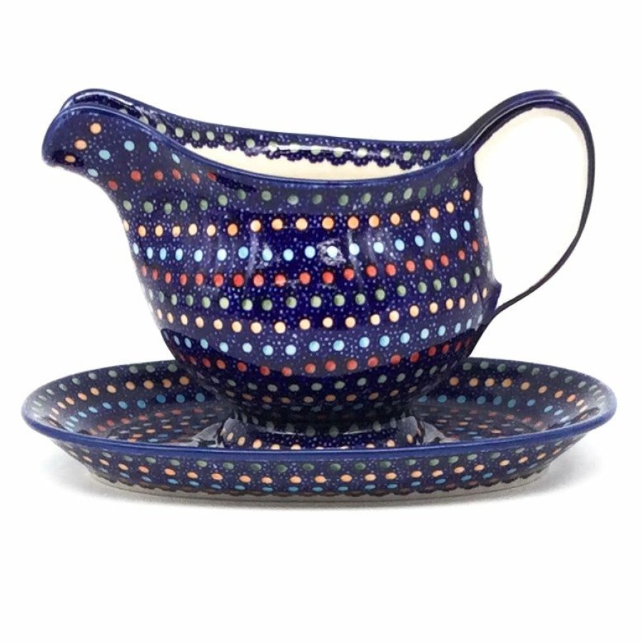 Table Accessories * | Janelle Imports Gravy Boat W/Tray 1 Qt In Multi-Colored Dots