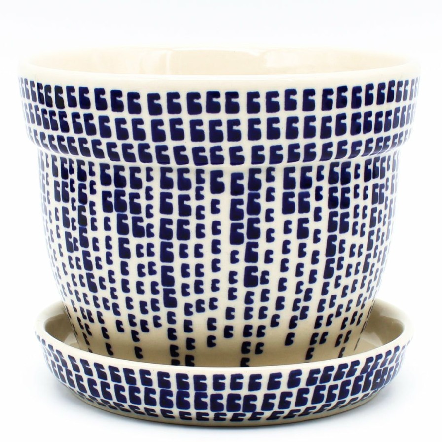 Home Decor * | Janelle Imports Md Flower Pot W/Plate In Blue Rain