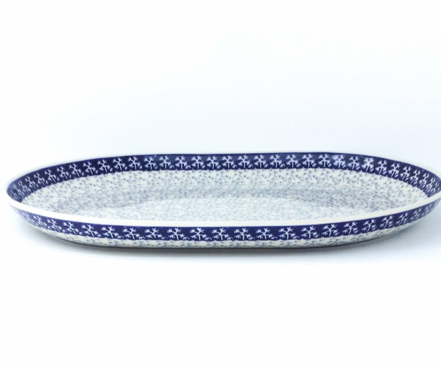 Platters, Servers, And Trays * | Janelle Imports Ex Lg Oval Platter In Light & Dark Snowflake