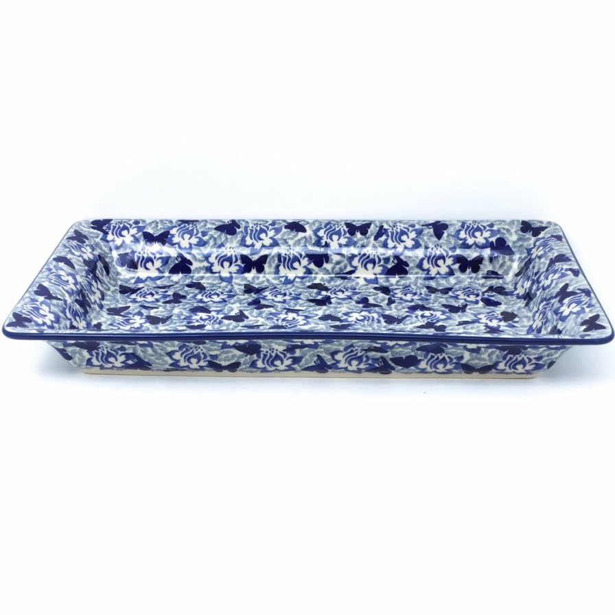 Platters, Servers, And Trays * | Janelle Imports Md Rect. Server W/Lip In Blue Butterfly