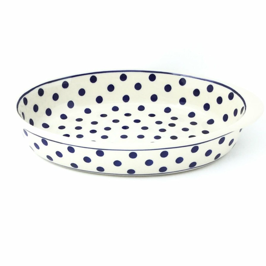 Bakeware * | Janelle Imports Sm Oval Baker W/Handles In Blue Polka-Dot