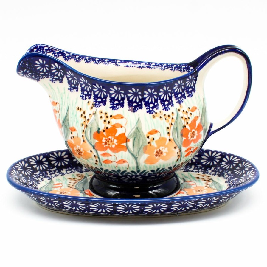 Table Accessories * | Janelle Imports Gravy Boat W/Tray 1 Qt In Sunshine Meadow