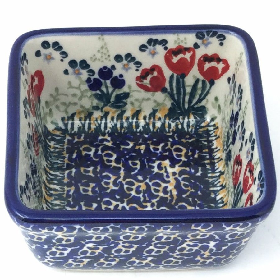 Bowls * | Janelle Imports Tiny Sq. Bowl 8 Oz In Red Tulips