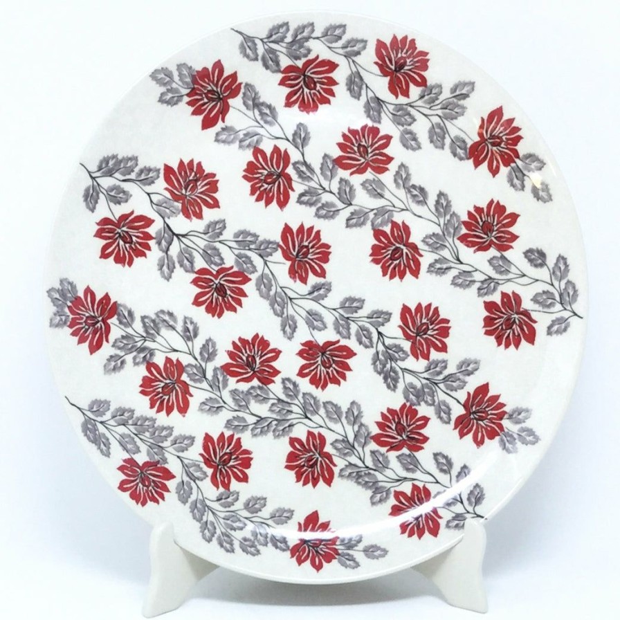 Platters, Servers, And Trays * | Janelle Imports Round Platter 12.5 In Red & Gray