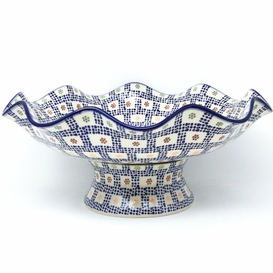 Bowls * | Janelle Imports Fluted Pedestal Bowl In Modern Checkers