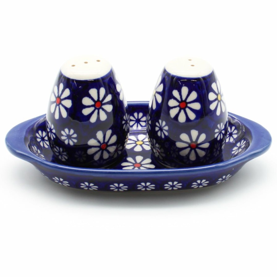 Table Accessories * | Janelle Imports Salt & Pepper Set W/Tray In Flowers On Blue