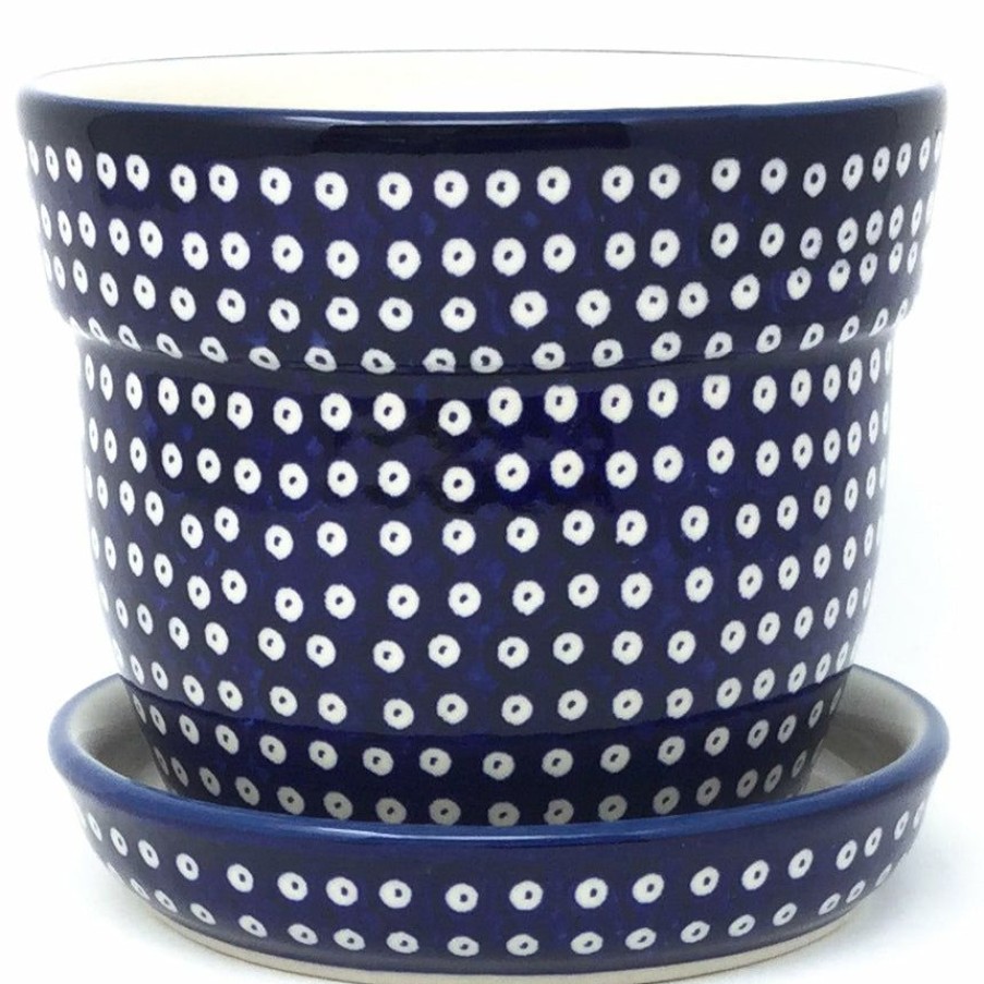 Home Decor * | Janelle Imports Sm Flower Pot W/Plate In Blue Elegance