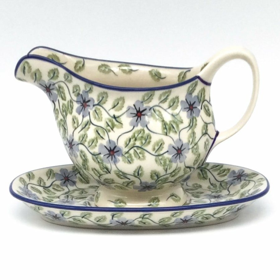 Table Accessories * | Janelle Imports Gravy Boat W/Tray 1 Qt In Blue Clematis