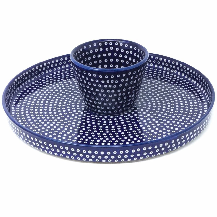 Platters, Servers, And Trays * | Janelle Imports Party Platter W/Bowl In Blue Elegance