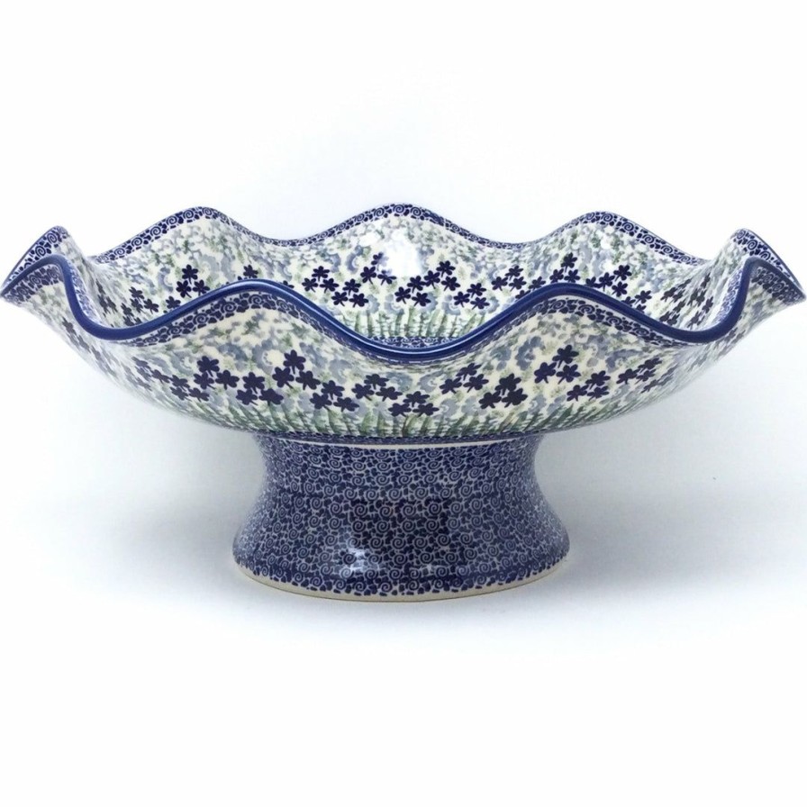 Bowls * | Janelle Imports Fluted Pedestal Bowl In Alpine Blue