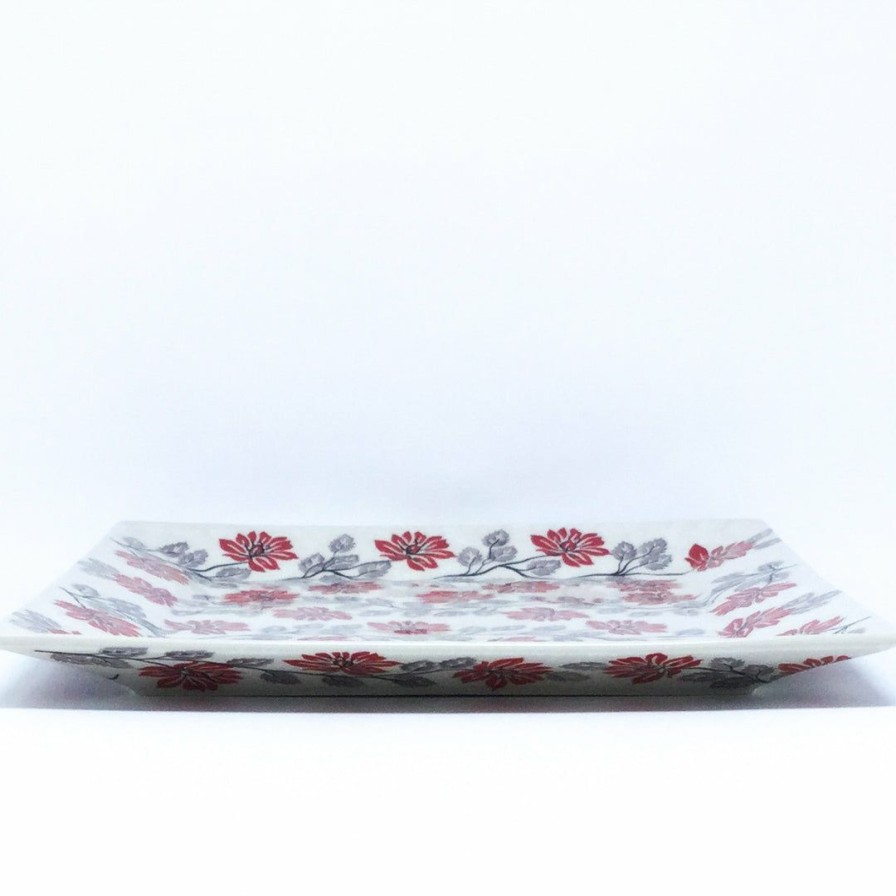 Platters, Servers, And Trays * | Janelle Imports Square Platter In Red & Gray