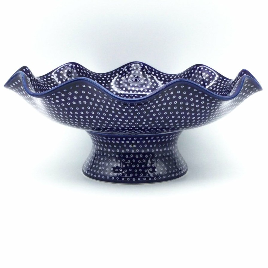 Bowls * | Janelle Imports Fluted Pedestal Bowl In Blue Elegance