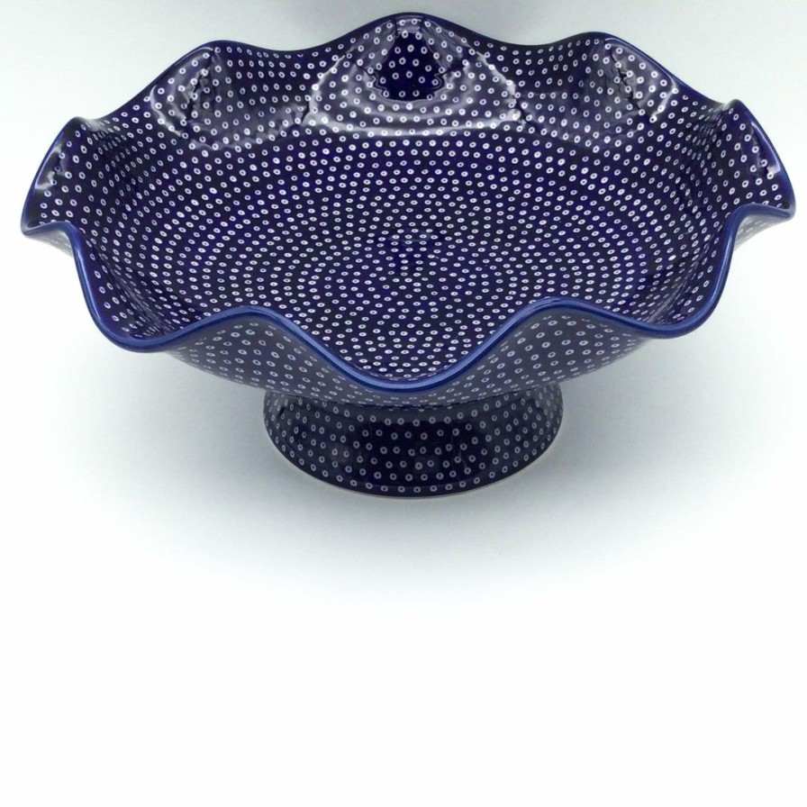 Bowls * | Janelle Imports Fluted Pedestal Bowl In Blue Elegance