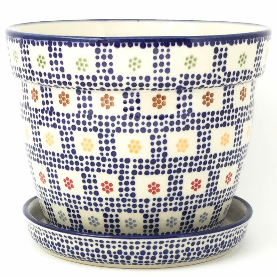 Home Decor * | Janelle Imports Lg Flower Pot W/Plate In Modern Checkers