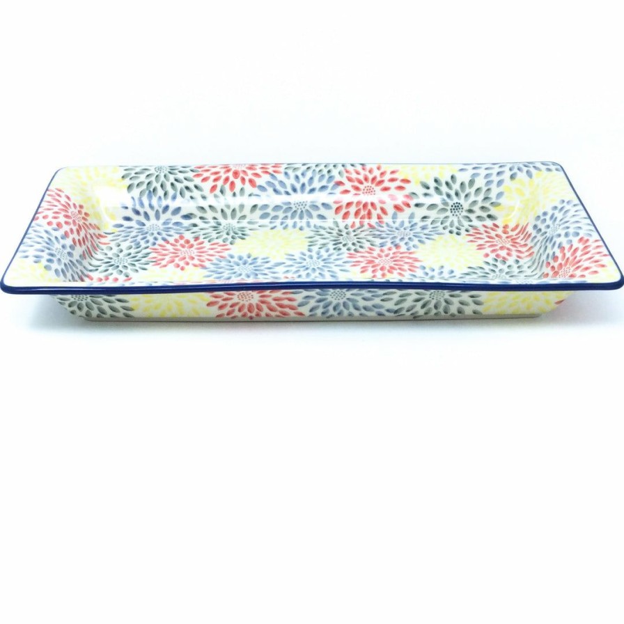 Platters, Servers, And Trays * | Janelle Imports Lg Rect. Server W/Lip In Pastel Burst