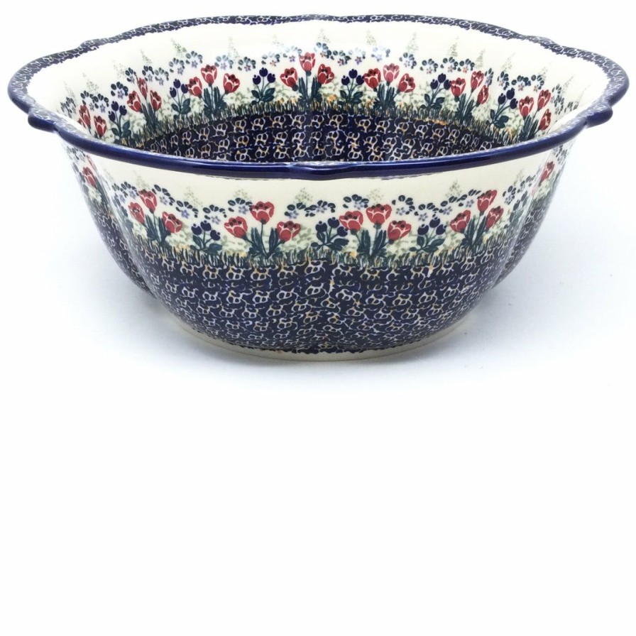 Bowls * | Janelle Imports Lg Retro Bowl In Red Tulips