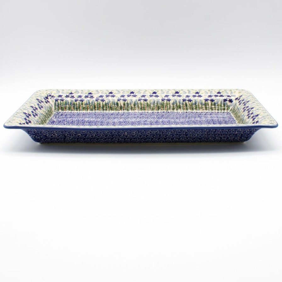 Platters, Servers, And Trays * | Janelle Imports Lg Rect. Server W/Lip In Alpine Blue