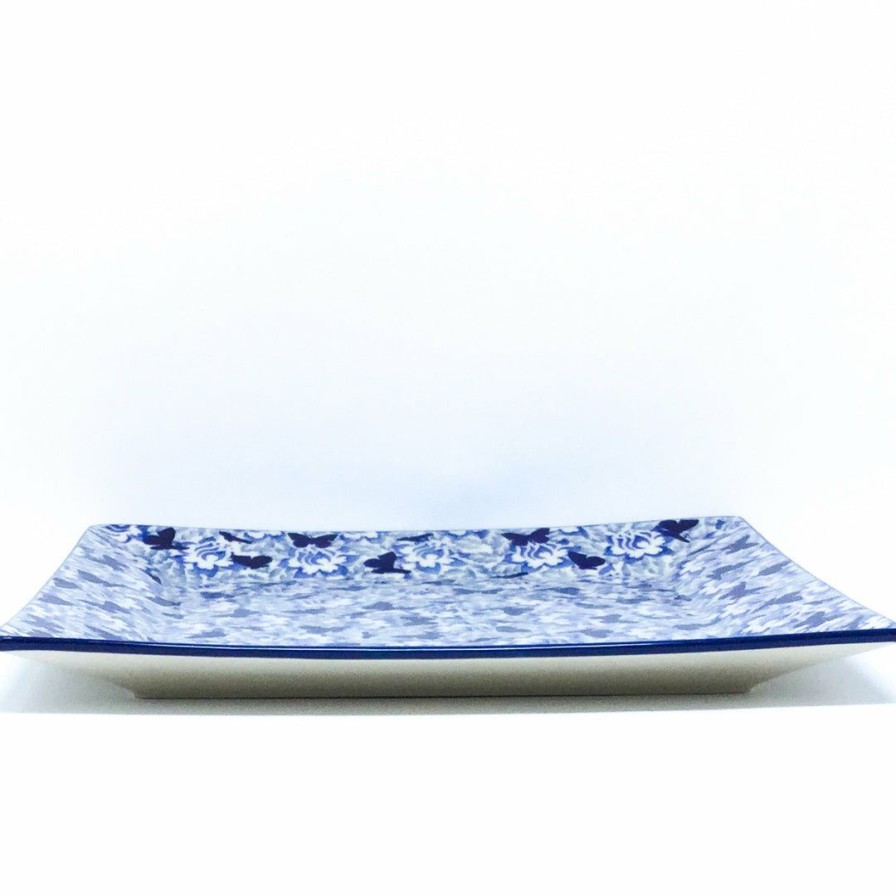 Platters, Servers, And Trays * | Janelle Imports Square Platter In Blue Butterfly