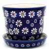 Home Decor * | Janelle Imports Sm Flower Pot W/Plate In Flowers On Blue