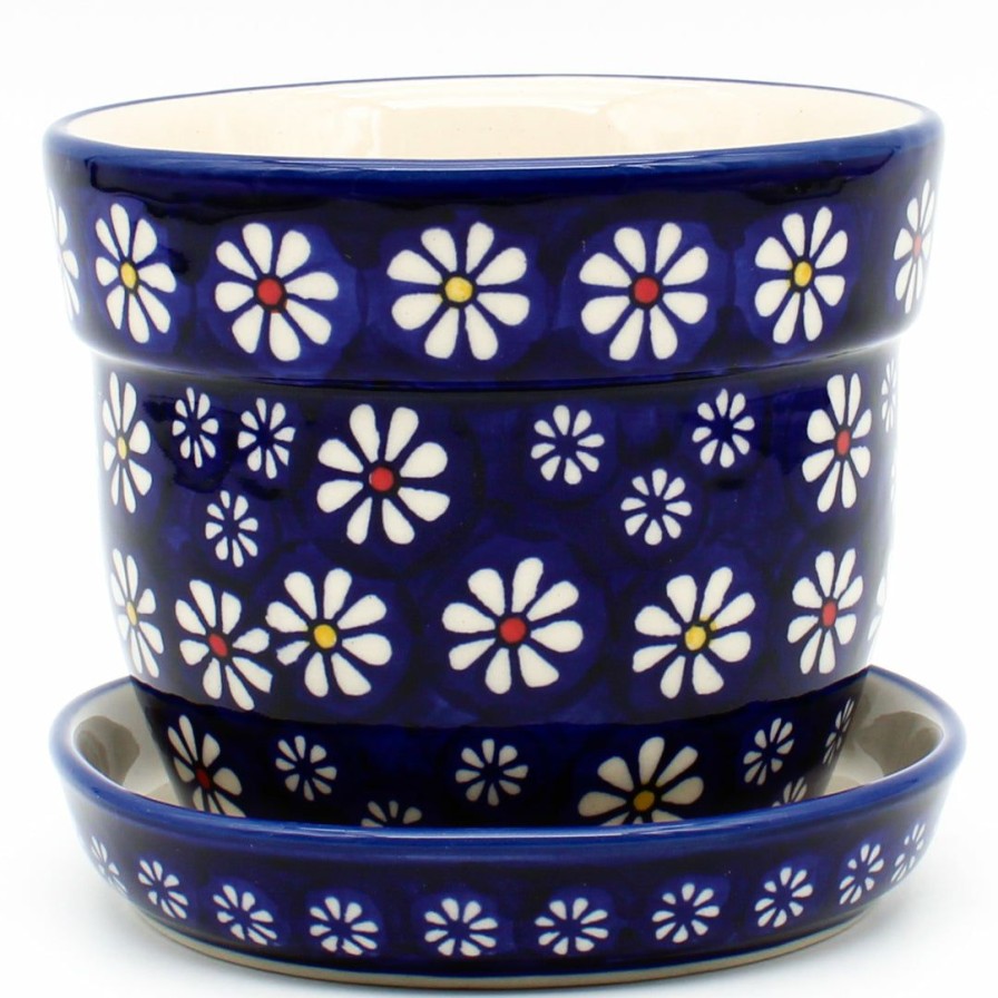 Home Decor * | Janelle Imports Sm Flower Pot W/Plate In Flowers On Blue