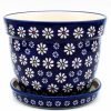 Home Decor * | Janelle Imports Lg Flower Pot W/Plate In Flowers On Blue