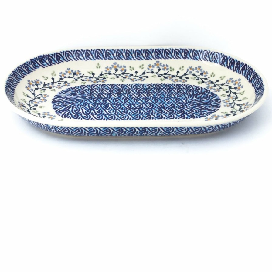 Platters, Servers, And Trays * | Janelle Imports Md Oval Platter In Blue Meadow