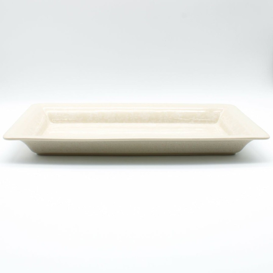 Platters, Servers, And Trays * | Janelle Imports Lg Rect. Server W/Lip In White On White