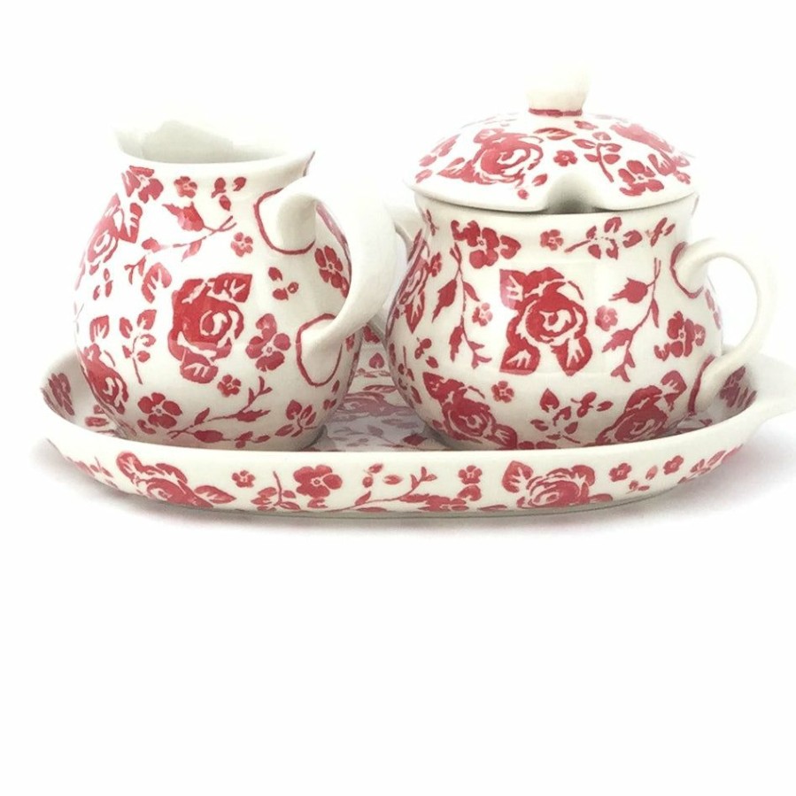 Table Accessories * | Janelle Imports Creamer & Sugar Set W/Tray In Antique Red