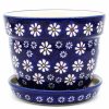 Home Decor * | Janelle Imports Md Flower Pot W/Plate In Flowers On Blue