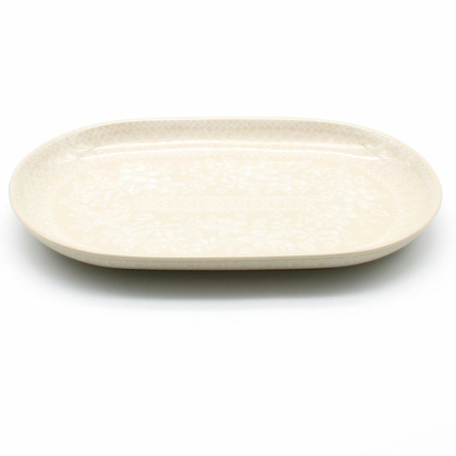 Platters, Servers, And Trays * | Janelle Imports Tiny Oval Platter In White On White