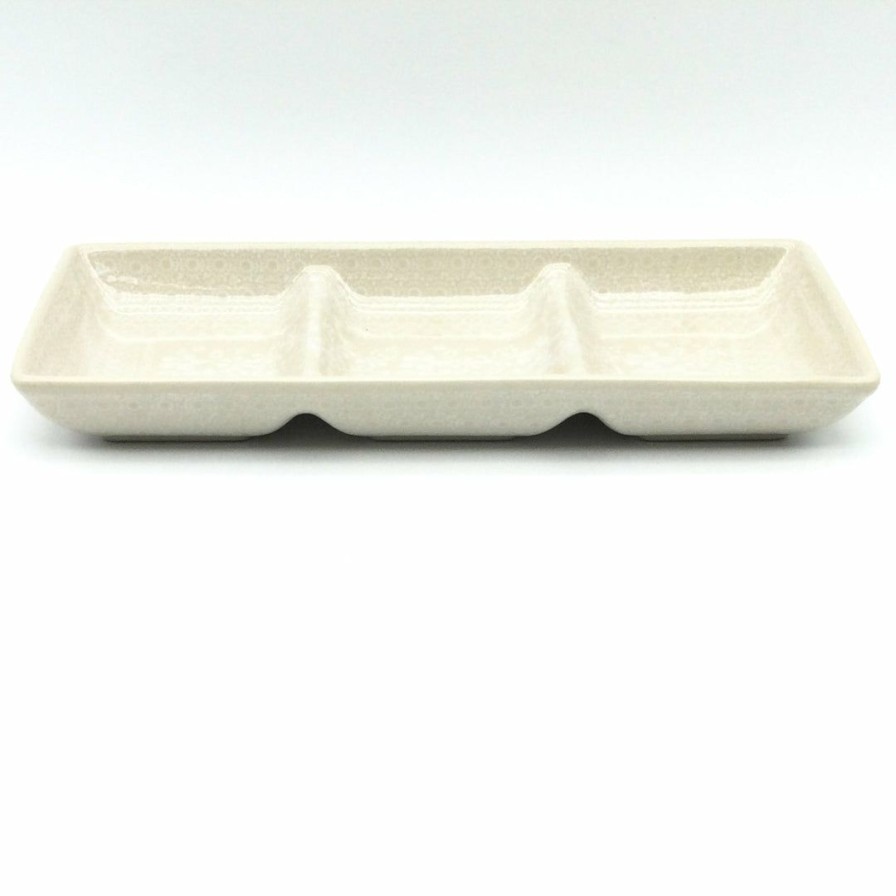 Platters, Servers, And Trays * | Janelle Imports Rectangular Divided Server In White On White