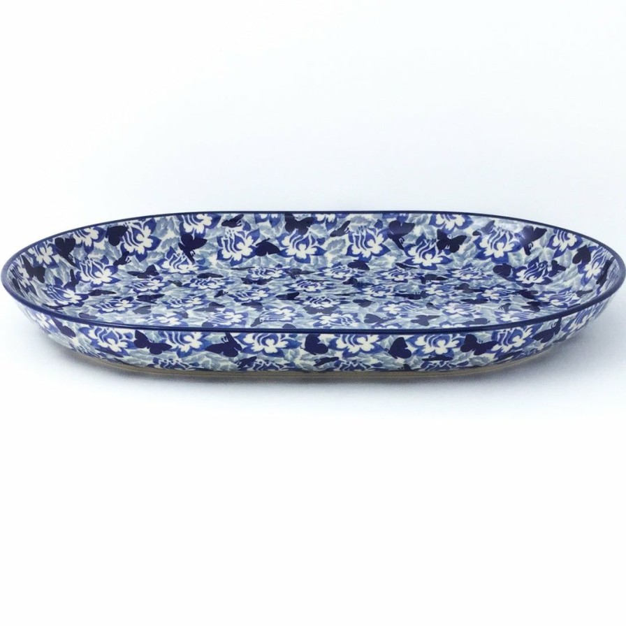 Platters, Servers, And Trays * | Janelle Imports Lg Oval Platter In Blue Butterfly