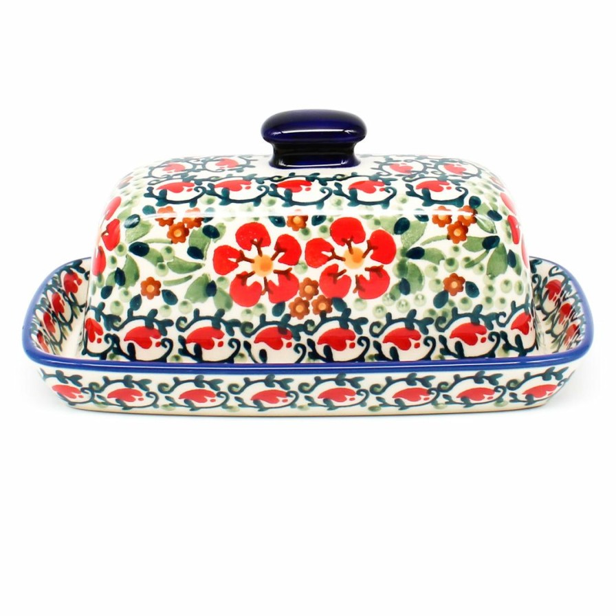 Table Accessories * | Janelle Imports Butter Dish In Red Poppies