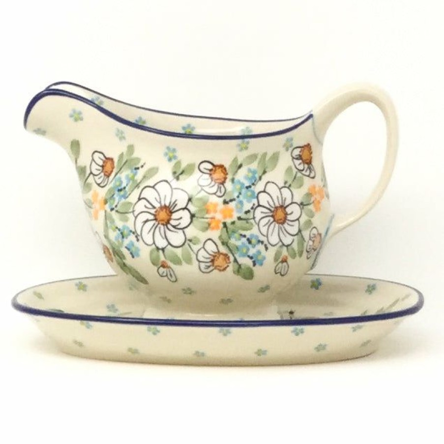 Table Accessories * | Janelle Imports Gravy Boat W/Tray 1 Qt In Spectacular Daisy