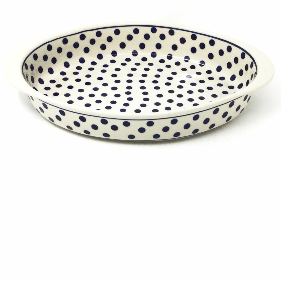 Bakeware * | Janelle Imports Lg Oval Baker W/Handles In Blue Polka-Dot