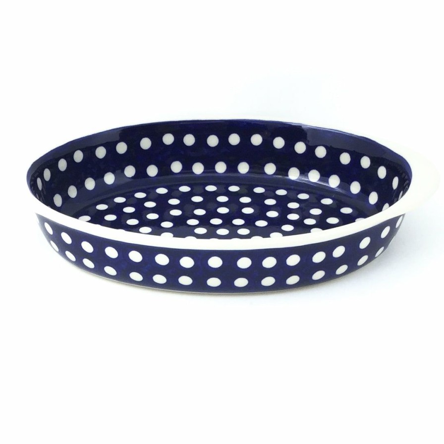 Bakeware * | Janelle Imports Sm Oval Baker W/Handles In White Polka-Dot