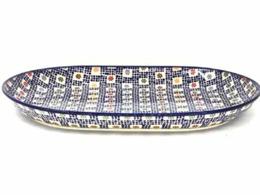 Platters, Servers, And Trays * | Janelle Imports Lg Oval Platter In Modern Checkers