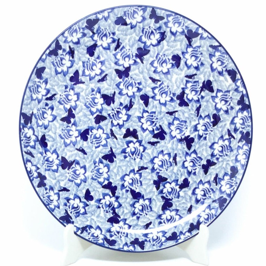 Platters, Servers, And Trays * | Janelle Imports Round Platter 12.5 In Blue Butterfly