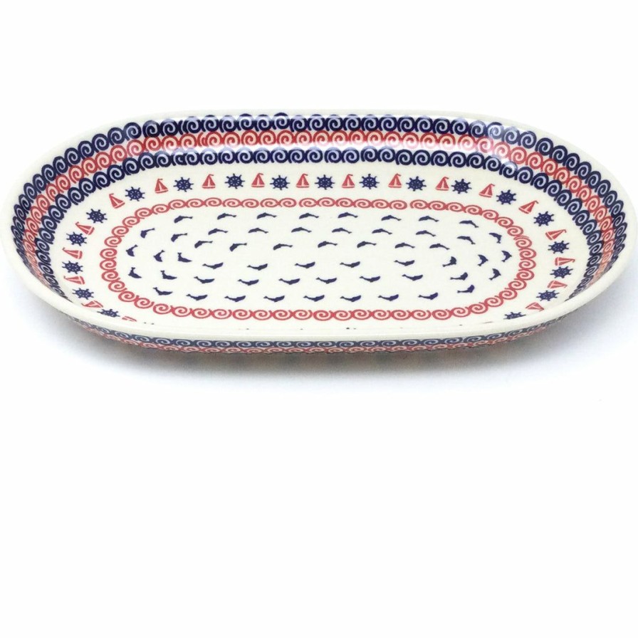 Platters, Servers, And Trays * | Janelle Imports Md Oval Platter In Blue Helm