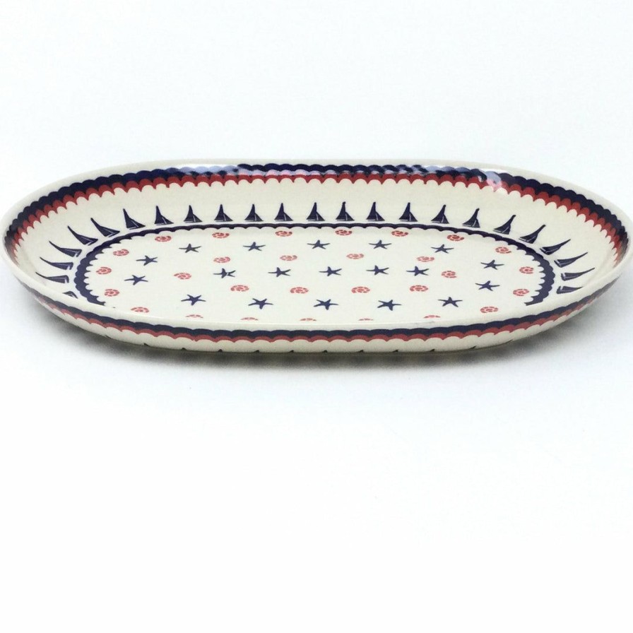 Platters, Servers, And Trays * | Janelle Imports Lg Oval Platter In Blue Sail