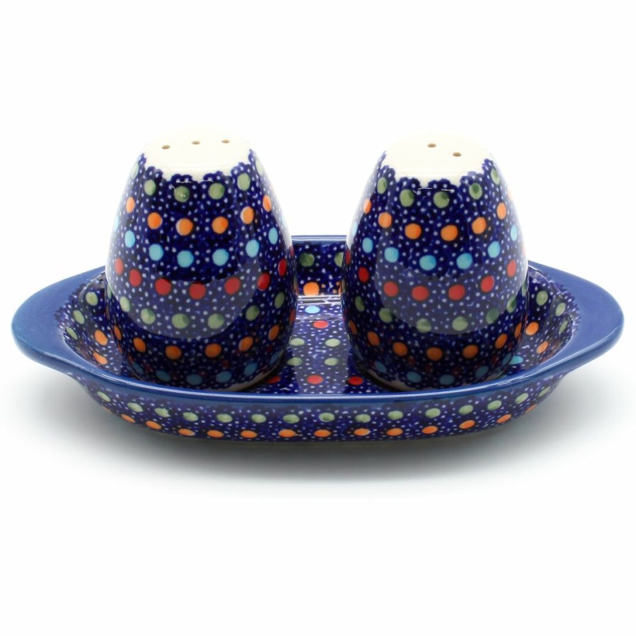 Table Accessories * | Janelle Imports Salt & Pepper Set W/Tray In Multi-Colored Dots