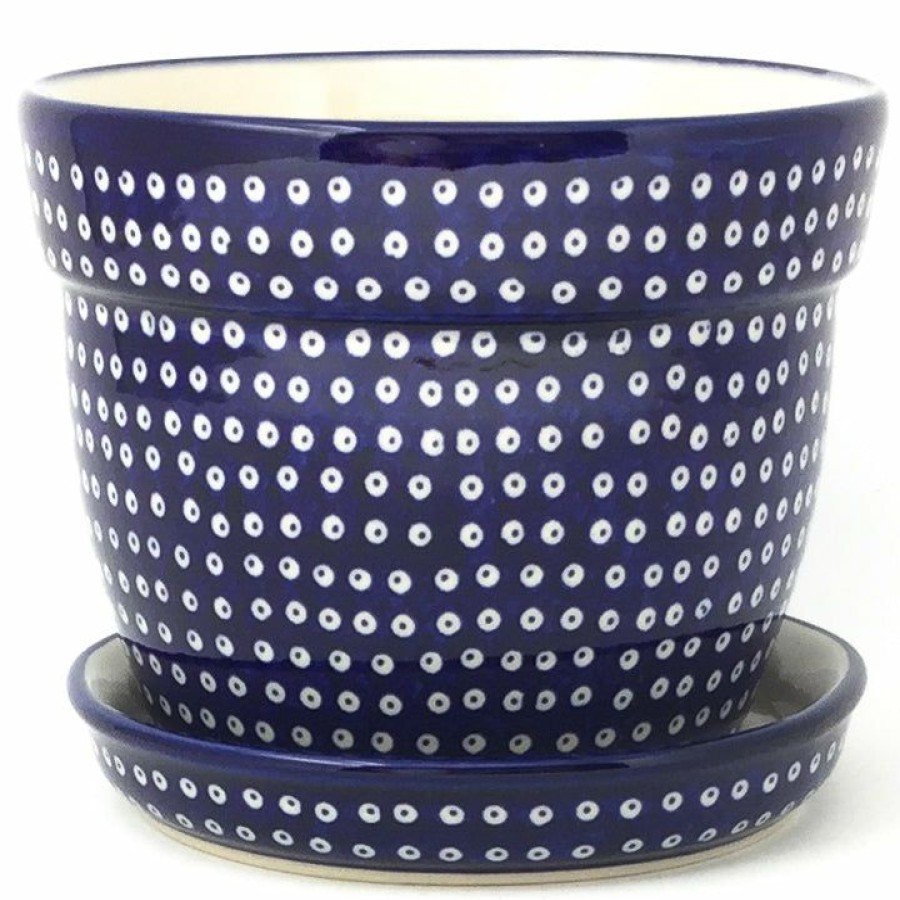 Home Decor * | Janelle Imports Lg Flower Pot W/Plate In Blue Elegance