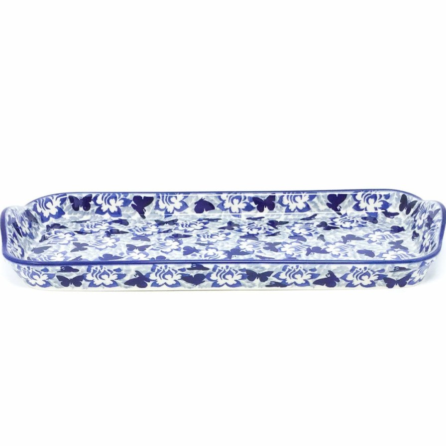 Platters, Servers, And Trays * | Janelle Imports Bread Server W/Handles In Blue Butterfly