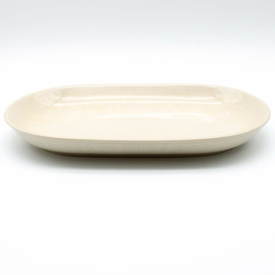 Platters, Servers, And Trays * | Janelle Imports Md Oval Platter In White On White